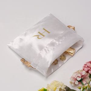 Toptan geri dönüşümlü biobioda özel baskılı Logo küçük ipek saten takı pembe kese ipli saten çanta - Product Image 5