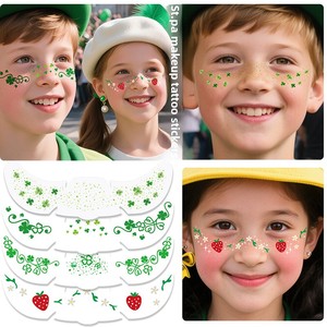 Personalizzabile St. Patrick's Day <span class=keywords><strong>quadrifoglio</strong></span> viso con <span class=keywords><strong>quadrifoglio</strong></span> adesivo per tatuaggio impermeabile cappello verde Irish Festival Makeup lentiggini Paster - Product Image 2