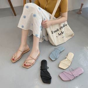 Sandales à un seul mot, nouveau style, mode féminine d'été, version coréenne, dessus en PU artificiel, semelle extérieure en caoutchouc, plates - Product Image 4