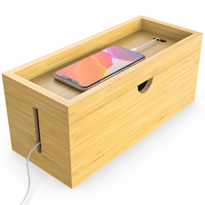 Factory Directly Supply Large Bamboo Cable Management Box for Desk-Conceal Power Strips Electrical Cords
