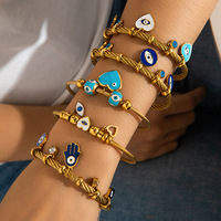 Pulsera de Alambre Elástico de Acero Inoxidable Trenzado Chapado en Oro de 18K con Dijes de Ojo de Diablo de Cristal de Zirconia, de Moda para Niños