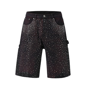 Pantalones Capri Vaqueros Ácidos Personalizados para Hombre, Shorts Anchos Vintage con Cremallera <span class=keywords><strong>de</strong></span> Diamantes <span class=keywords><strong>de</strong></span> Imitación, Lavado Claro, <span class=keywords><strong>Temporada</strong></span> <span class=keywords><strong>de</strong></span> <span class=keywords><strong>Verano</strong></span> - Product Image 1