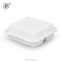 Boîtes alimentaires jetables robustes en thermoformage ventilées LR MFPP, blanches, pour emporter, 9"x9", 3 compartiments avec couvercles à charnières