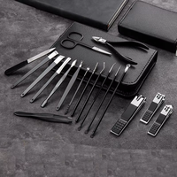 Kit de soin des pieds professionnel en acier inoxydable, 9/18 pièces, ciseaux à ongles, coupe-ongles, étui en cuir PU noir durable