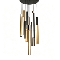 Lustre LED carré en acier noir et or sur mesure, luminaire suspendu multi-brins pour hôtel, salle à manger, éclairage de projet pour plafonds hauts