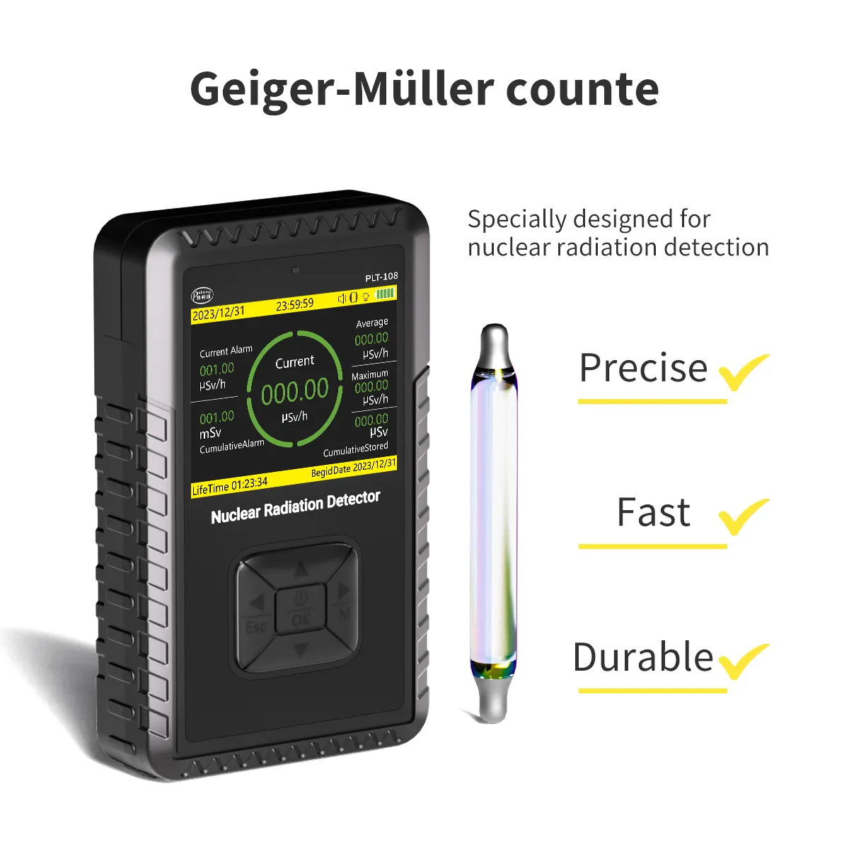 PULITONG Geiger Contador Detector de Radiación Nuclear Beta Gamma Monitor de Radiación de Rayos X con 3 Modos de Alarma