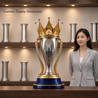 Trophée Couronne Royale Dorée Sur Mesure pour Cérémonies et Championnats Sportifs, Base en Pierre Bleue, Calice en Argent, Trophée Métallique Personnalisé