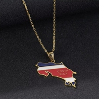 Collier Pendentif en Acier Inoxydable Tendance avec Cartes du Monde Créatives et Drapeaux Nationaux (Royaume-Uni, Panama, Cuba) – Vente en Gros