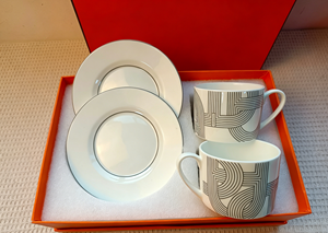 Modern Chain Print Bone China Coffee <b>Cup</b> <b>Set</b> With Saucer 2 Pieces Ceramic <b>Tea</b> <b>Cup</b> For Gift And Daily Use - Product Image 5