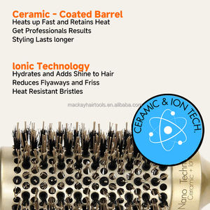 Cerdas de jabalí naturales de alta resistencia al calor de fábrica personalizada y dientes de nailon Nano Tecnología Cerámica + cepillo secador de pelo térmico iónico - Product Image 3