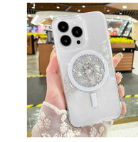 Coque de téléphone portable de luxe à la mode, électroplaquée, scintillante, transparente, avec chargement sans fil, magnétique, antichoc et étanche pour