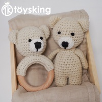 Ours en crochet en coton lavé fait main, hochet, poupées Amigurumi, jouets en peluche, doudou, cadeau pour enfants, animaux en peluche, rembourrage en coton PP