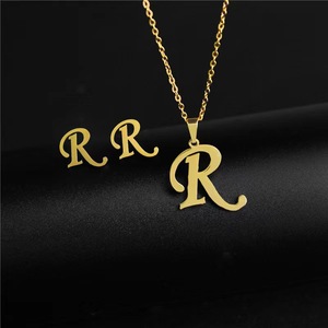 RINHOO – <span class=keywords><strong>Collier</strong></span> et boucles d'oreilles tendance en acier inoxydable avec initiales A-Z, ensemble de bijoux, pendentif lettre alphabet, accessoires de chaîne, cadeau - Product Image 6