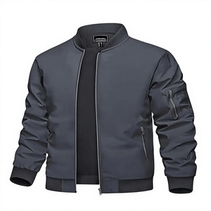 Blouson Bomber Gris en Toile pour Homme, Coupe-Vent en Polyester, Col Montant, Fermeture Éclair, Style Décontracté pour l'Automne, Logo Frontal Thermocollé - Product Image 6