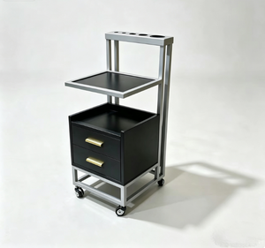 Chariot de Salon Mobile Simple avec 5 Emplacements pour Outils, 2 Tiroirs, Doré et Noir, Chariot Roulant pour Coiffeur, Barbier, Spa - Product Image 3