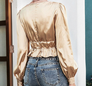 Personnalisé Femmes Tunique Chemise sexy V Cou Lanterne Manches volants Lâche Dames Blouse Tops - Product Image 3