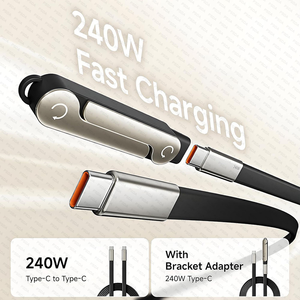 Câble de chargeur invisible avec support 2-en-1, câble invisible latéral 240W, support de téléphone pliable pour smartphones et tablettes - Product Image 4