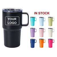 Vaso de Acero Inoxidable de 550 ml con Asa Sólida y Tapa Transparente, Admite Logotipo Personalizado, para Oficina, Auto, Bebidas Frías y Calientes Diarias