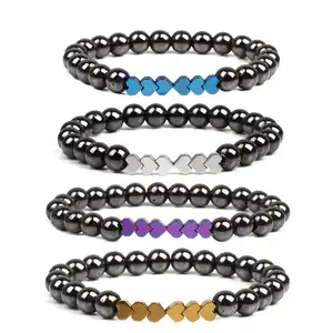 New Fashion Men's Love Arrow Bracelet 8mm Hematite Color Stone and Pearl Classic Style for Wedding Made with Zircon