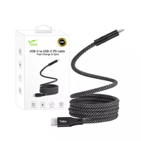 Kabel USB C 2M 6FT 60W 100W 240W 3A Pengisian Cepat & Sinkronisasi Data Anti Kusut Kabel USB-C Magnetik Hitam