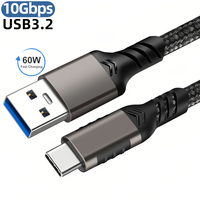 Câble USB3.2 Gen2 10Gbps Câble USB a vers C 3A 60W QC3.0 Charge rapide pour disque dur Samsung Cordon de tresse de données Android externe