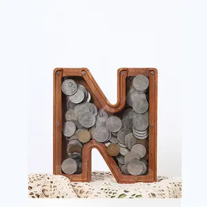 Wooden Letter Piggy Bank Large 26 Alphabet Money Bank Wood Coin Box for Kids and Home Decoration