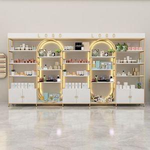 Light Luxury Gold <b>Frame</b> Cosmetic Display Cabinet Oval LED Light Wall Shelf Beauty Salon Retail Showcase - Product Image 5