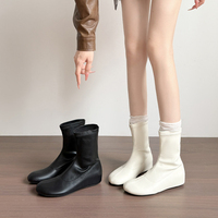 Bottines extensibles pour femmes, talon compensé caché, bout rond, fermeture éclair au dos, bottes chaussettes tendance, 2 couleurs