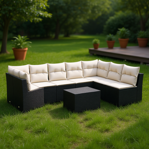 Ensemble de canapés de jardin en rotin noir, mobilier d'extérieur 6 places, design contemporain - Product Image 2