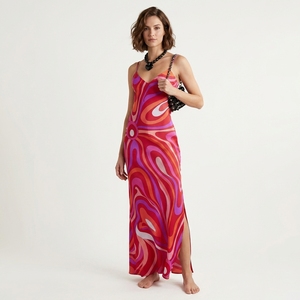 Nuovo Arrivo: Abito da Festa <span class=keywords><strong>Sexy</strong></span> in Raso Stampato con Spacco e Senza Maniche - Product Image 3