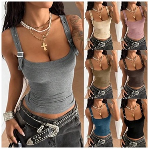 Top Ajustado de Color Sólido con Tirantes Ajustables, Estilo Veraniego, Inspirado <span class=keywords><strong>en</strong></span> la Moda Urbana, Top Sexy con Hebilla Metálica <span class=keywords><strong>para</strong></span> Mujer - Product Image 1