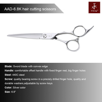 Ciseaux de coiffure professionnels ergonomiques AAD-6.8K en acier inoxydable japonais 440C, avec repose-doigts confortable et design offset pour la coupe de cheveux