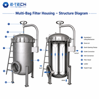 Nouveau système de filtration multi-sacs de grande capacité 500 L/h avec boîtier de filtre 5 sacs SS304/SS316L pour produits chimiques, pétrochimiques et eau