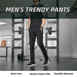 Pantalones Deportivos Casuales para Hombre, Corte Ajustado, Elásticos, de Secado Rápido, Pierna Recta, Tejido Antipelusas, Poliéster/Algodón - Product Image 2