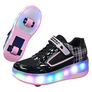 Flashing Roller Shoes For Kids With Two Wheels Mesh Material Light Up Sneakers Outdoor Sport Wear - Product Image 5
