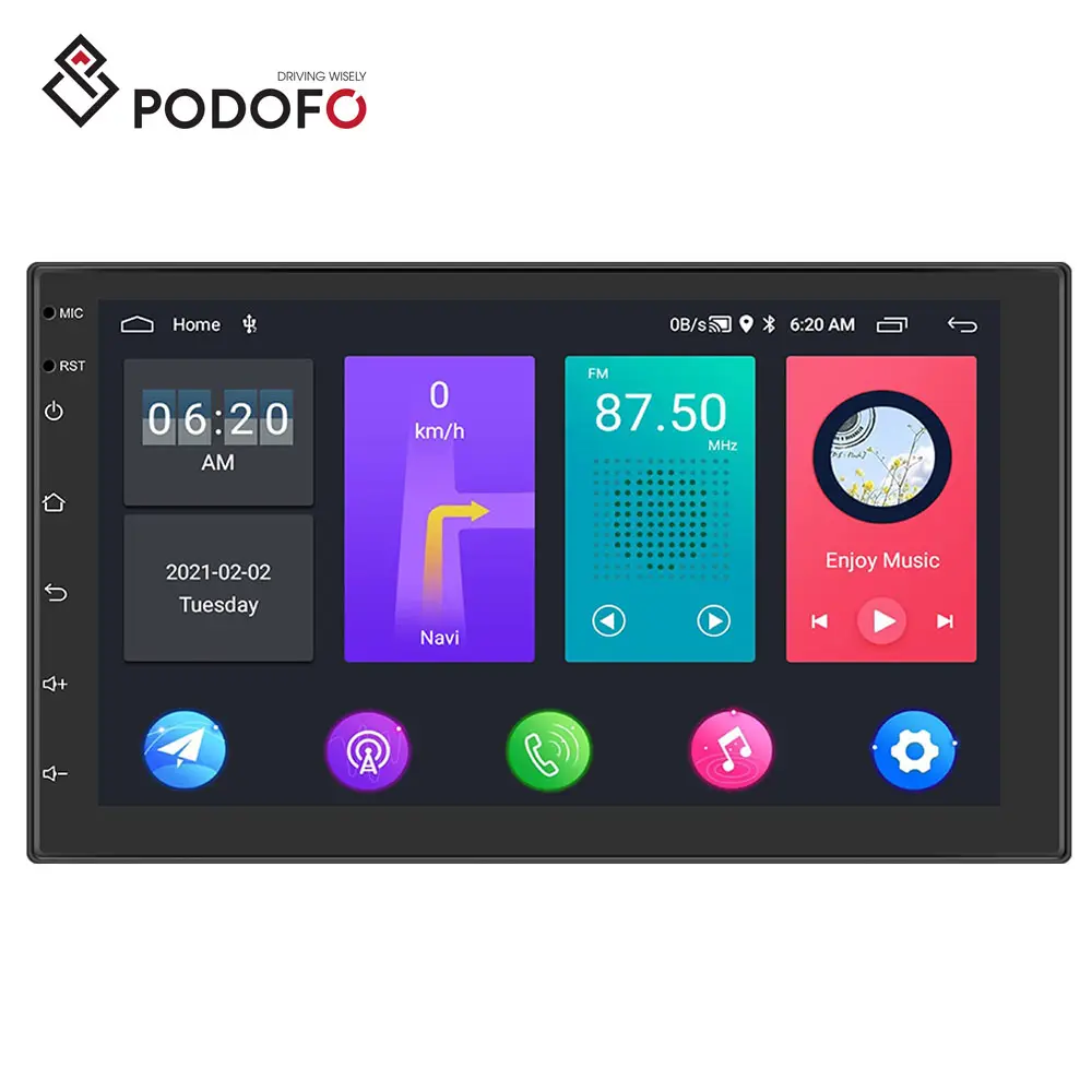 Podofo 2 Din Android 11 Autoradio 1 + 16/2 + 32 go 7 pouces Autoradio Double Din voiture stéréo Navigation GPS WIFI BT FM RDS universel