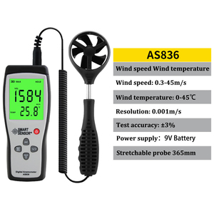 Anémomètre numérique AS836 pour la <span class=keywords><strong>mesure</strong></span> <span class=keywords><strong>de</strong></span> la <span class=keywords><strong>vitesse</strong></span> du vent et <span class=keywords><strong>de</strong></span> la température <span class=keywords><strong>de</strong></span> l'<span class=keywords><strong>air</strong></span>, 0,3-45 m/s - Product Image 2