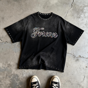 Camiseta Personalizada con Pedrería de 320 g/m², Fabricante de Camisetas Oversize, Estilo Boxy, Corta, con Diamantes, Vintage, Desgastada, para Hombre - Product Image 1