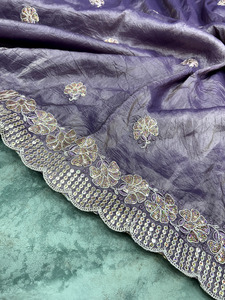 Belle séquence de créateur et broderie en fil malti avec Saree à bordure coupée disponible au prix de gros - Product Image 6