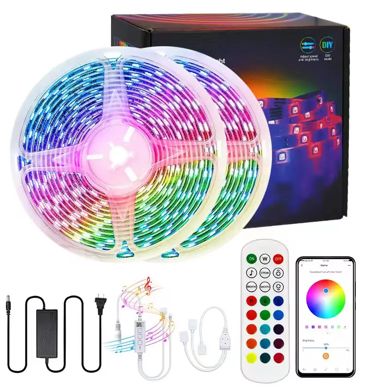 Smart Music Rhythm Colour Changing LED Strips Voice APP Remote Controller SMD 5050 12V 10m Flexible LED Strip Light RGB Music