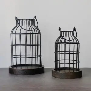 set of 2 Vintage Iron Candle Holder Decorative Hollowed Out Grid Metal Candle Lanterns Home Ornament Farmhouse Lanterns