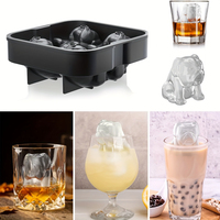 3D Bulldog BPA-Free Silicone Ice Cube Plate, 4 cavités Grand moule de glace de chien pour whisky, Machine à glace à libération f