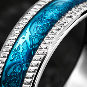 Anillo de Boda y Compromiso Unisex JLM al por Mayor, de Acero Inoxidable Plateado con Titanio, Diseño Vintage Celta de Dragón y Borde de Cuerda, Banda de Eternidad - Product Image 3
