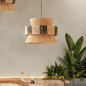 Lustre rond en raphia tissé, luminaire suspendu LED E27 pour la décoration du salon et de la chambre - Product Image 3