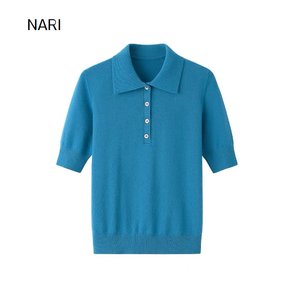 Nuovo stile tinta unita <span class=keywords><strong>Polo</strong></span> da <span class=keywords><strong>donna</strong></span> T- Shirt a maniche corte con bottoni a punta con collo a bavero maglia in Cashmere da <span class=keywords><strong>donna</strong></span> - Product Image 1