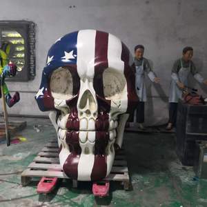 Scultura a grandezza naturale su ordinazione all'ingrosso della statua dei teschi della vetroresina <span class=keywords><strong>del</strong></span> <span class=keywords><strong>disegno</strong></span> colorato intagliato a mano grande della decorazione all'aperto <span class=keywords><strong>del</strong></span> giardino - Product Image 4