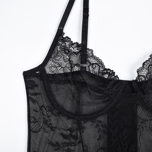 Ensemble de lingerie sexy pour <span class=keywords><strong>femme</strong></span> <span class=keywords><strong>en</strong></span> maille transparente, style teddy, avec <span class=keywords><strong>porte</strong></span>-jarretelles <span class=keywords><strong>en</strong></span> dentelle, soutien-gorge et culotte à armatures, lingerie érotique <span class=keywords><strong>en</strong></span> Spandex - Product Image 4