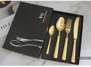 High Quality Wheat Royal Gold Hollow Flatware Cutlery Set Stainless Steel Tableware Spoons Set