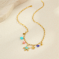 Collier tendance en acier inoxydable avec chaîne en bambou, motif étoile de mer, style Océan, pour l'été, inspiré de la mode européenne et américaine