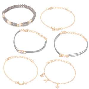 Venta al por mayor Boho Cuerda Pulsera para Mujer Moda Oro Luna Mano Catenaria Estrella Amor Mano Cadena Perla Pulsera Joyería para Niñas - Product Image 4